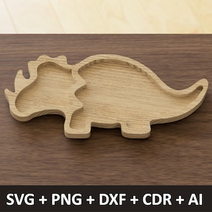 Triceratops Dinosaurier Tablett Teller |  Digitale CNC Schnittdatei | svg dxf Datei | Speiseteller | Sensorische Spieltabletts | Kleinkindfütterung