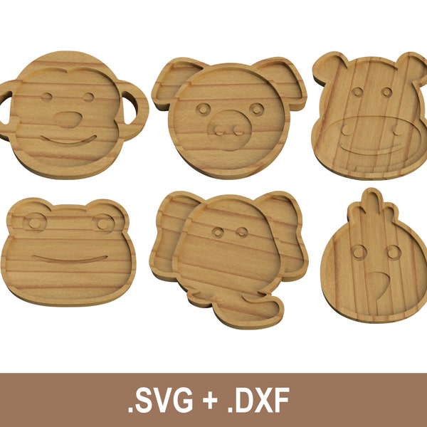 Wooden Animal Trays | 6 Styles |  Digital CNC Cut File | SVG DXF File | Food Plates | Sensory Play Trays | Wooden Dish for Baby Fedding