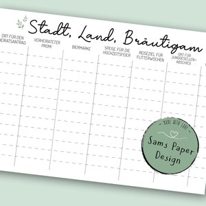 Vrijgezellenfeest - stad, land, bruidegom | Spel om te downloaden en af te drukken | Vrijgezellenfeestspel | PDF-A4 | grappige termen