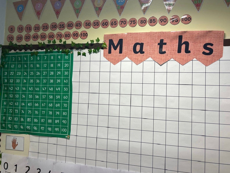 English Maths Science Hessian Bunting Lettering Classroom Display ...