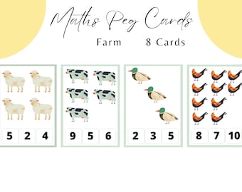Farm Animals Maths Peg Cards Number Recognition Early Years Development Learning Resource