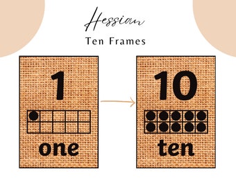 Hessian Natural Ten Frames Activity Printable,Learn to Count, Counting Activity, 10 Frame Montessori, 10 Frames Game, Display