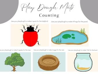 Play Doh Mats Counting Visual Cards, Printable Play Dough Toddler Activities, Homeschool Montessori Materials Pre-K Kindergarten Preschool