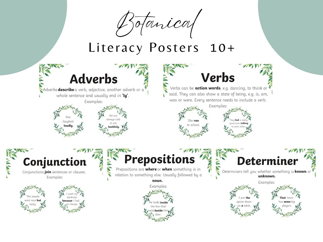 Botanical Literacy Types of Word Display Posters Etsy