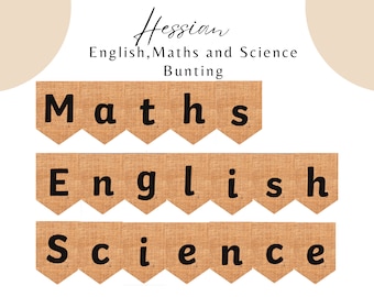 English Maths Science Hessian Bunting Lettering Classroom Display Headers