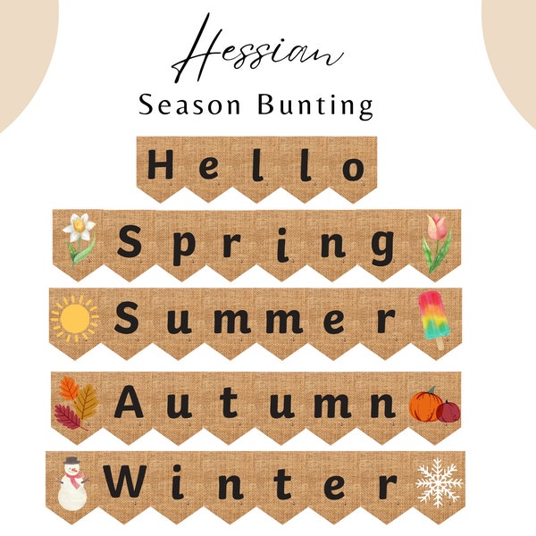 Hessian Natural Hello Spring Summer Autumn Winter Bunting