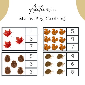 Tarjetas de clavijas de matemáticas de otoño Reconocimiento de números Desarrollo de los primeros años Recurso de aprendizaje