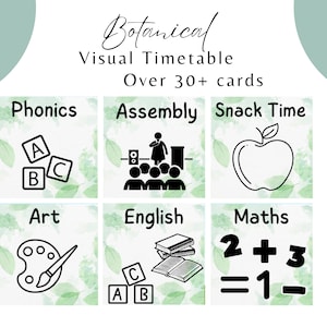 Botanical Natural Visual Timetable,daily activities, plan routine, daily schedule, non verbal cards