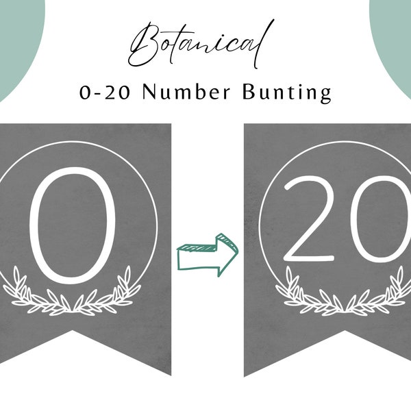 Botanical Grey and White Number Bunting  0-20