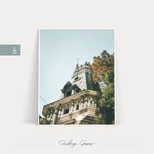 Detail of an old mansion & colorful trees, Historic city architecture, Europe travel photography, Wanderlust art, Printable art