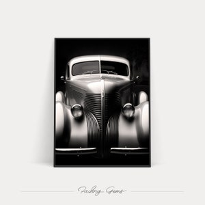 Vintage car no.1 / Digital Art / Monochromatic Close-up / Retro Automobile Art Print / Classic Old Car Poster