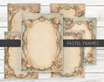 Vintage Pastel Frames & Roses, Victorian Ephemera Bundle, Ornate Borders, Shabby Frame Digital Paper, Printable Old Journal Pages, Download