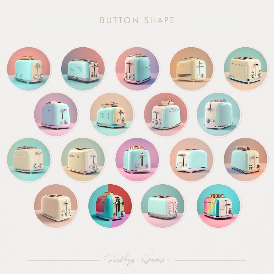 Fun Retro Toasters, Printable Fussy Cut Stickers, 1950s Appliances, Colorful Pastels