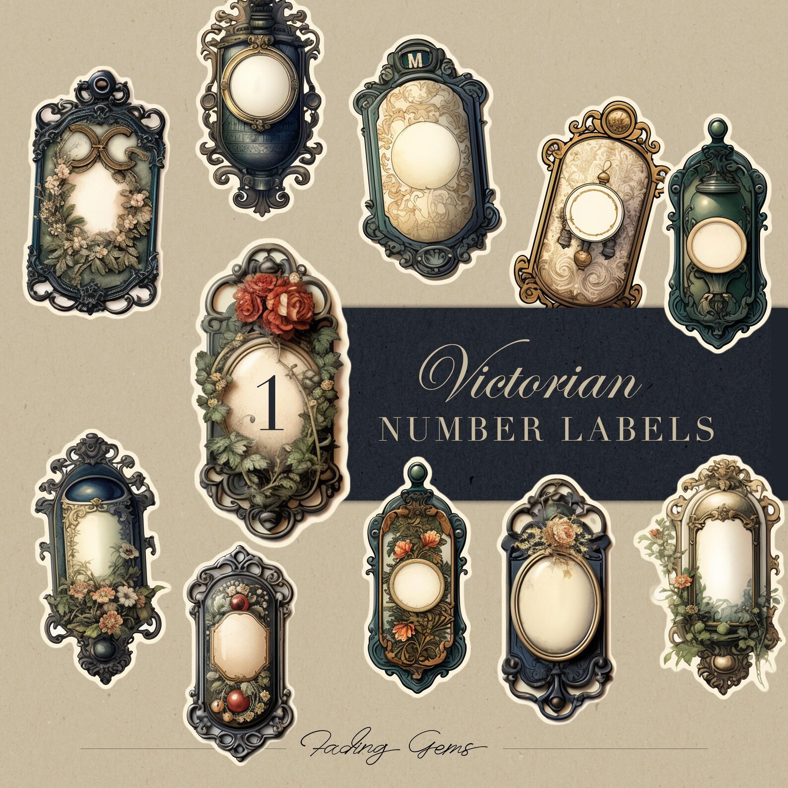 Victorian Number Labels, Journal Page Decoration, Fussy Cut ...