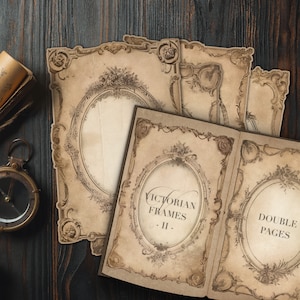 Ovaler Viktorianischer Rahmen II, Shabby digitales Papier, antike Verzierungen, bedruckbare 8,5 x 11 Doppelseiten für Journaling & Einladungskarten