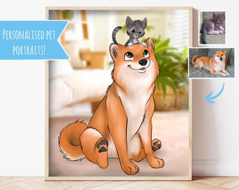 Disney pet cartoon, Dog Portrait, Cat Portrait, Pet Portrait, custom pet portrait, Gift for Dog Owner, Gift for Cat Owner, Pet Gift