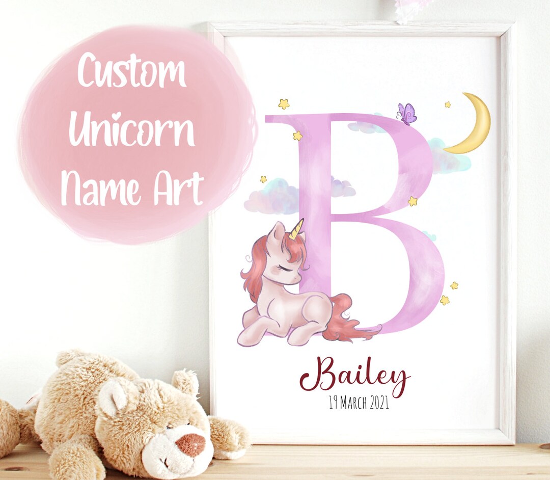 Custom Unicorn Name Print, Unicorn Name Art, Personalised Print, Letter Art Print, Unicorn Wall ...