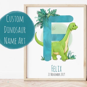 Custom Dinosaur Name Print, Dinosaur Name Art, Personalised Print, Letter Art Print, Dinosaur Wall Art, Nursery Dinosaur Wall Art