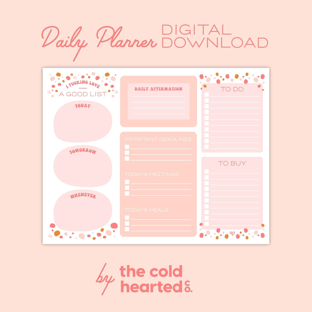 ADHD Daily Planner Digital Download Pink - Etsy