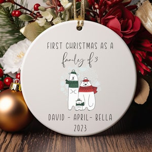Family of Three Christmas Ornament, Family of 3, Family Ornament, Personalized Baby's First Christmas Ornament, First Christmas Ornament
