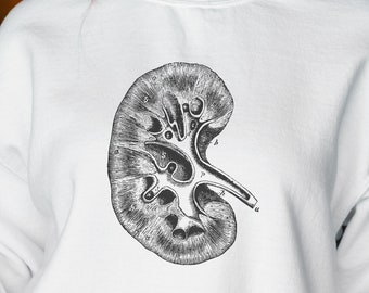 Felpa vintage con anatomia renale, infermiera di urologia, renale, studentessa di infermieristica, studente di medicina, felpa girocollo, felpa anatomica