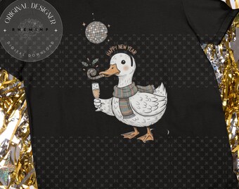 Cute New Year Goose PNG | Happy New Year Sublimation Design | Champagne Goose Clipart | Festive Holiday Goose for Shirts, Tumblers & Gifts