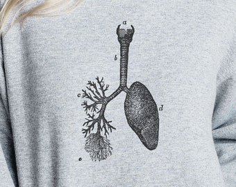 Felpa di anatomia respiratoria vintage, terapista respiratorio, polmone, studente infermieristico, medico, felpa girocollo, felpa anatomica