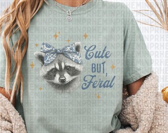 Cute But Feral Png, Raccoon Toile Coquette Bow, Raccoon with Bow Design, Trendy Animal Design Png, Funny Png, Sublimation, DIGITAL DOWNLOAD