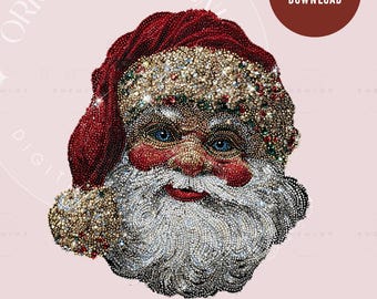 Retro Santa Faux Gemstone PNG, Holiday Sublimation, Bling Christmas, Jeweled Santa Claus, Sparkle Xmas Digital Download, preppy santa
