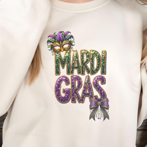 Sweat-shirt mardi gras imitation paillettes, chemise de carnaval de mardi gras, mascarade, fleur de lys, mardi gras, mardi gras louisianais, noeud de coquette