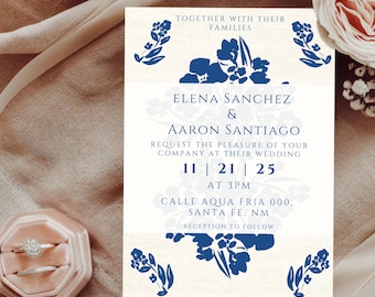 Editable Mexican Talavera Wedding Invite, Navy Mexican Wedding Invitation, Blue Talavera, Modern Mexican, Rustic Mexico Invite, Digital