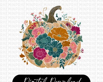Floral Boho Pumpkin Png, Boho Fall Pumpkin Shirt, Preppy Fall png, Retro Autumn Flowers Sublimation, Pumpkin Season Png, Fall Png