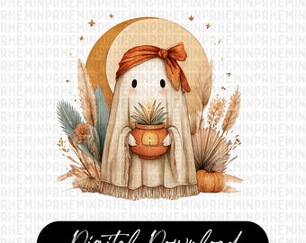 Boho-spook png, Halloween-sublimatie, bloemen spookachtig seizoen shirtontwerp, boho bloemen herfst png, preppy herfst download png, herfst vibes png