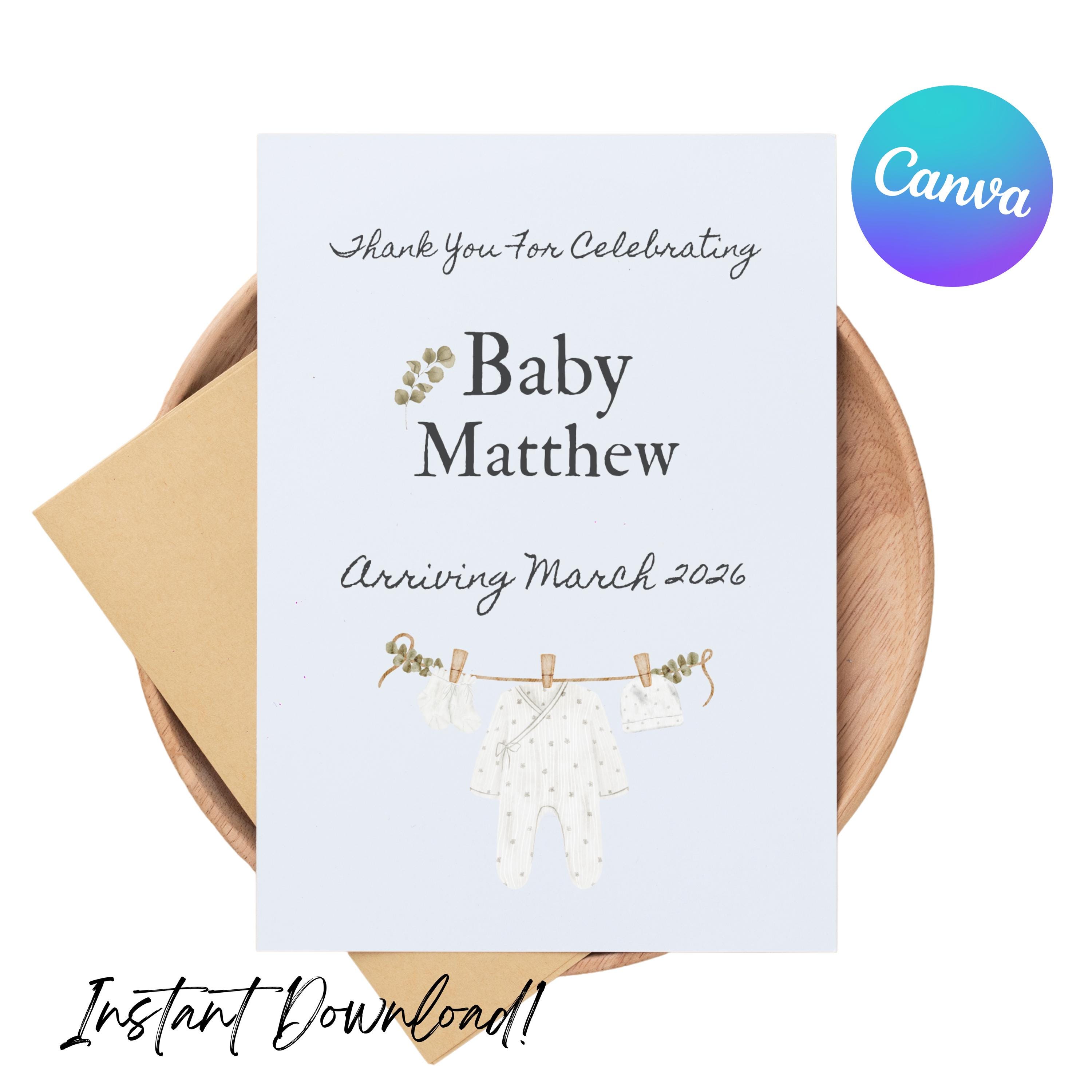 Personalized Boho Baby Shower Thank You Card | Custom Baby Name & Date ...