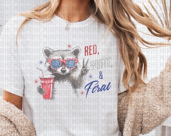 Rood, wit en wild png, 4 juli png, wasbeerzonnebril, wasbeerontwerp, trendy dierenontwerp png, sublimatie, DIGITALE DOWNLOAD