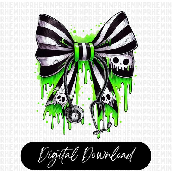 Horror Skull Nurse PNG, Halloween Nurse Png, Halloween Coquette Bow png, Green Slime Bow png, Halloween Png, Sublimation, Nurse Png