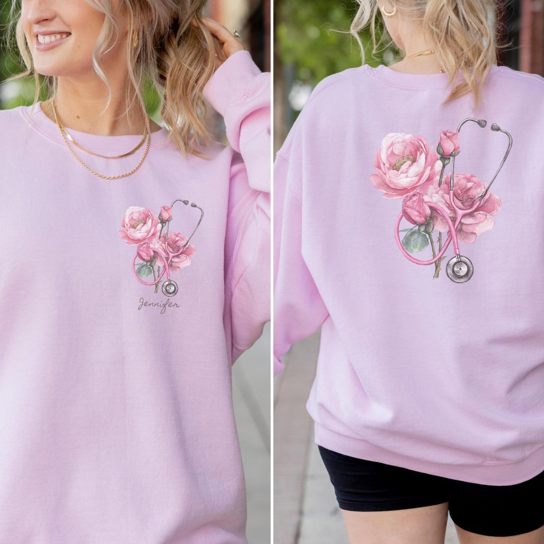 Lpn Roses Personalized Pink Rose Flower Nurse Sweatshirt, CNA, LPN Gift, Birth ...