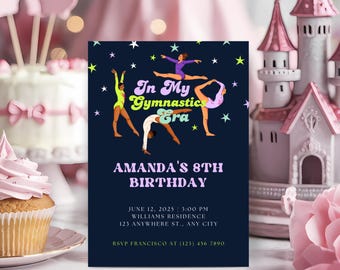Invitación "En mi época de gimnasia" / Invitación de cumpleaños de gimnasia / Descarga digital editable / Invitación para fiesta de gimnastas / Descarga instantánea
