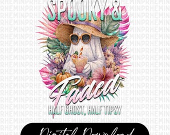 Half Ghost, Half Tipsy Cute Retro Beach Ghost Png, Summer Ghost Clipart, Cute Halloween Sublimation, Spooky Season Beach, Trendy Png, boho