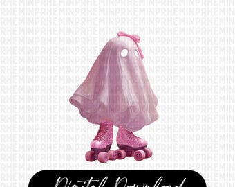 Pink Skater Disco Ghost PNG, Retro Disco, Halloween PNG, Cute Boo Halloween, Sublimation Design, Coquette Halloween, Girly Halloween Png