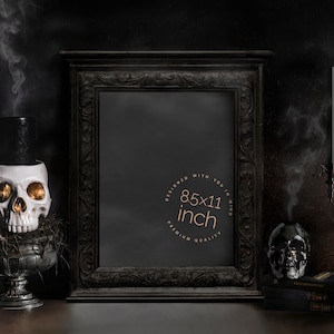 Gothic Skulls Frame Vintage Tabletop Moody Mockup Dark Hazy Hallows Eve Horror Black Victorian Candelabra Esoteric Academia 8.5x11 Art Print