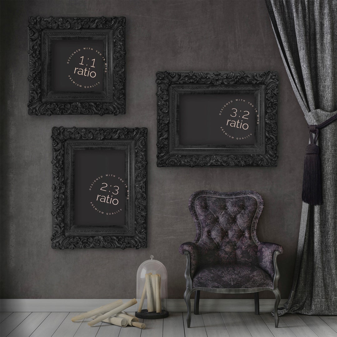 Vintage Baroque 3 Frame Whimsigoth Gallery Mockup Frame Set Dark Somber