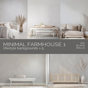 Blank Wall Retro Minimal Farmhouse Mockup Bundle • Boho Art Neutral Modern Scandinavian Tapestry 3D Display Empty Simple Sweet Home Interior