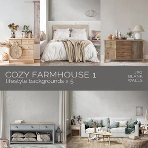 Farmhouse Mockup Bundle Cozy Lifestyle Background • Blank Walls Vintage Boho Antique Style Empty Home Interior Casual 3D Wall Decor Display