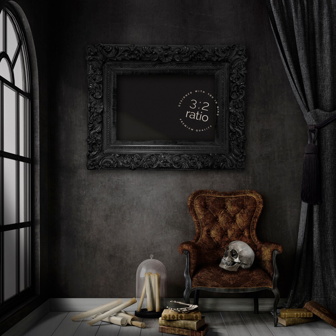 Creepy Moonlit Baroque Library 3:2 Ratio Horizontal Frame Somber ...