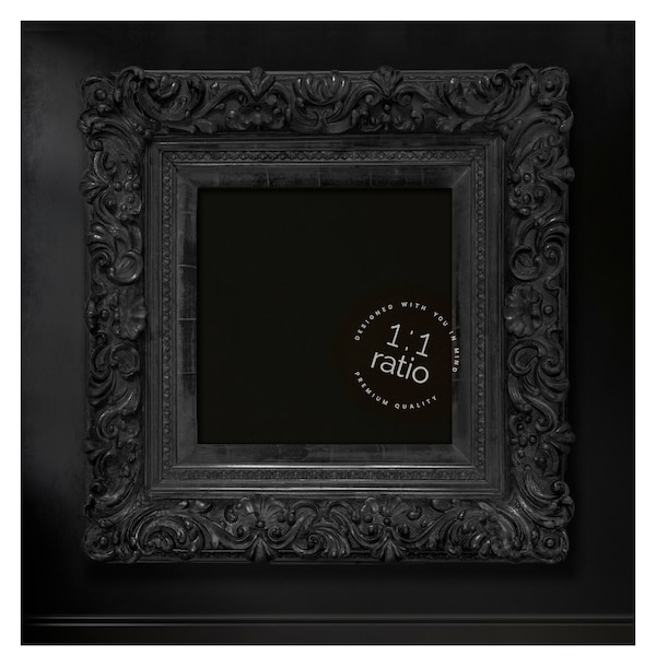 Cadre carré baroque foncé maquette au rapport 1:1 vintage gothique noir maussade élégant fleuri fantaisie médiéval art mural ésotérique fond romantique