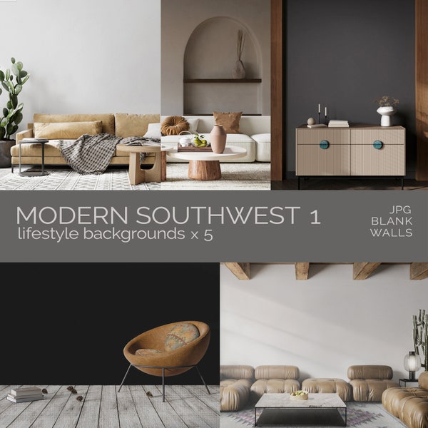 Blank Wall Southwestern Mockup Bundle Modern Rustic Ranch Style Western Interior • Minimalist 3D Gallery Decor Wall SW Lifestyle Background