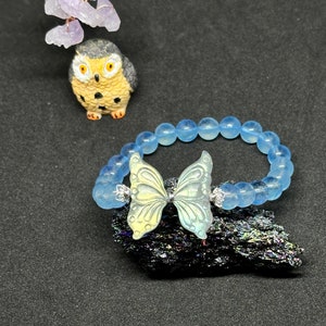 High quality Aquamarine bracelet-Strong light Moon Stone Butterfly-925 Sterling Silver-Dark blue Aquamarine bracelet-gift for her