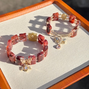 Natural Hematoid Quartz Bracelet- Dark Red Hematoid Quartz Bangle Bracelet- Gift for her