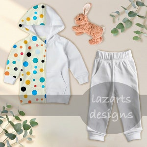 Mockup design with cotton kids hoodie, joggers, Photoshop, Procreate files, kids clothing, fashion